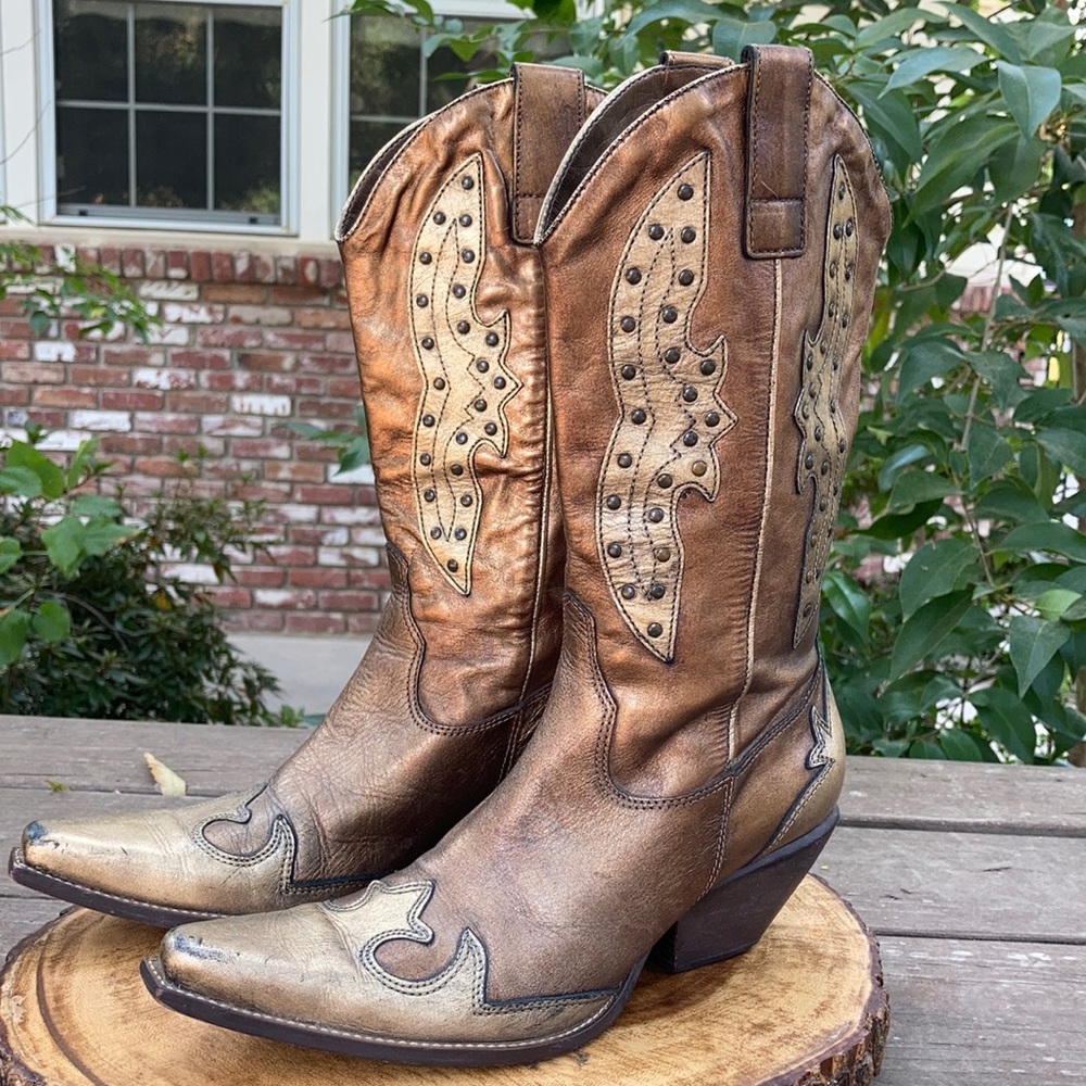 BCBGirls Western Glam Bronze/Gold Leather Boots